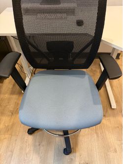 Adjustable drafting office chair, mesh back swivel height goes from seated to standing