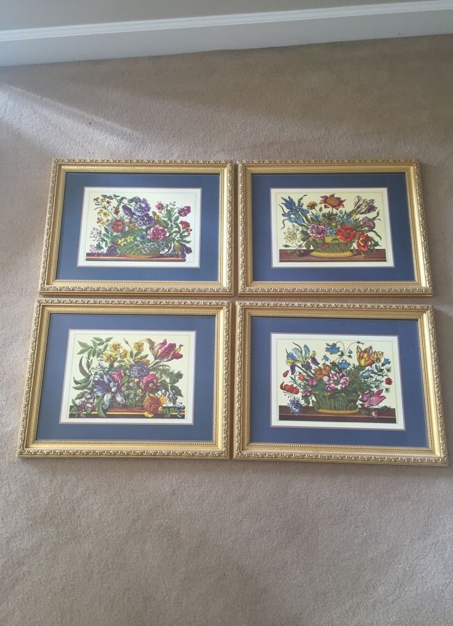 Set of 4 framed Pimpernel placemats. High quality and custom wood frames