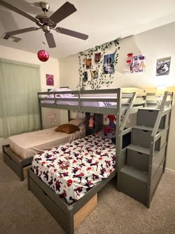 Triple Bunk Bed with Stairs + Storage