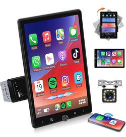 10.4" Single Din Touchscreen Car Stereo with Wireless Carplay& Android Auto, Adjustable Car Radio with Bluetooth, Mirror Link, FM Radio, Subwoofer, SW