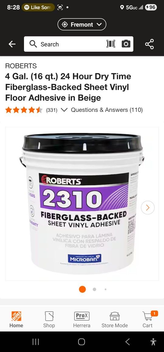 4 Gal. (16 qt.) 24 Hour Dry Time Fiberglass-Backed Sheet Vinyl Floor Adhesive in Beige