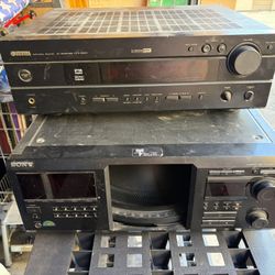 Yamaha HTR-5840, AV receiver 6.1 channels with CINEMA DSP support.  - Sony CDP-CX455, this is a mega-changer for 400 discs,