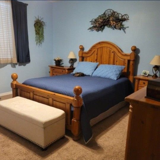 Oak Bed Frame - Size Full, Includes Spring box.
