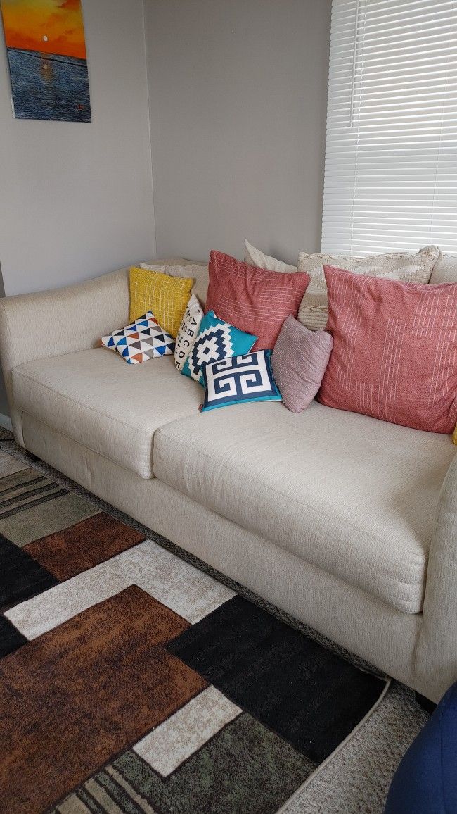 Cozy Living Room Set. Couch Sofa, Loveseat And All Cushions
