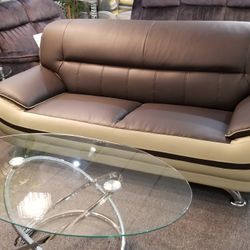 Brand New Brown/Gray Bonded Leather Modern Sofa