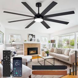 New Large 66” Indoor/Outdoor Fan Reversible DC Motor 6 Speed Dual Color 8 Wood Blades Dimmable