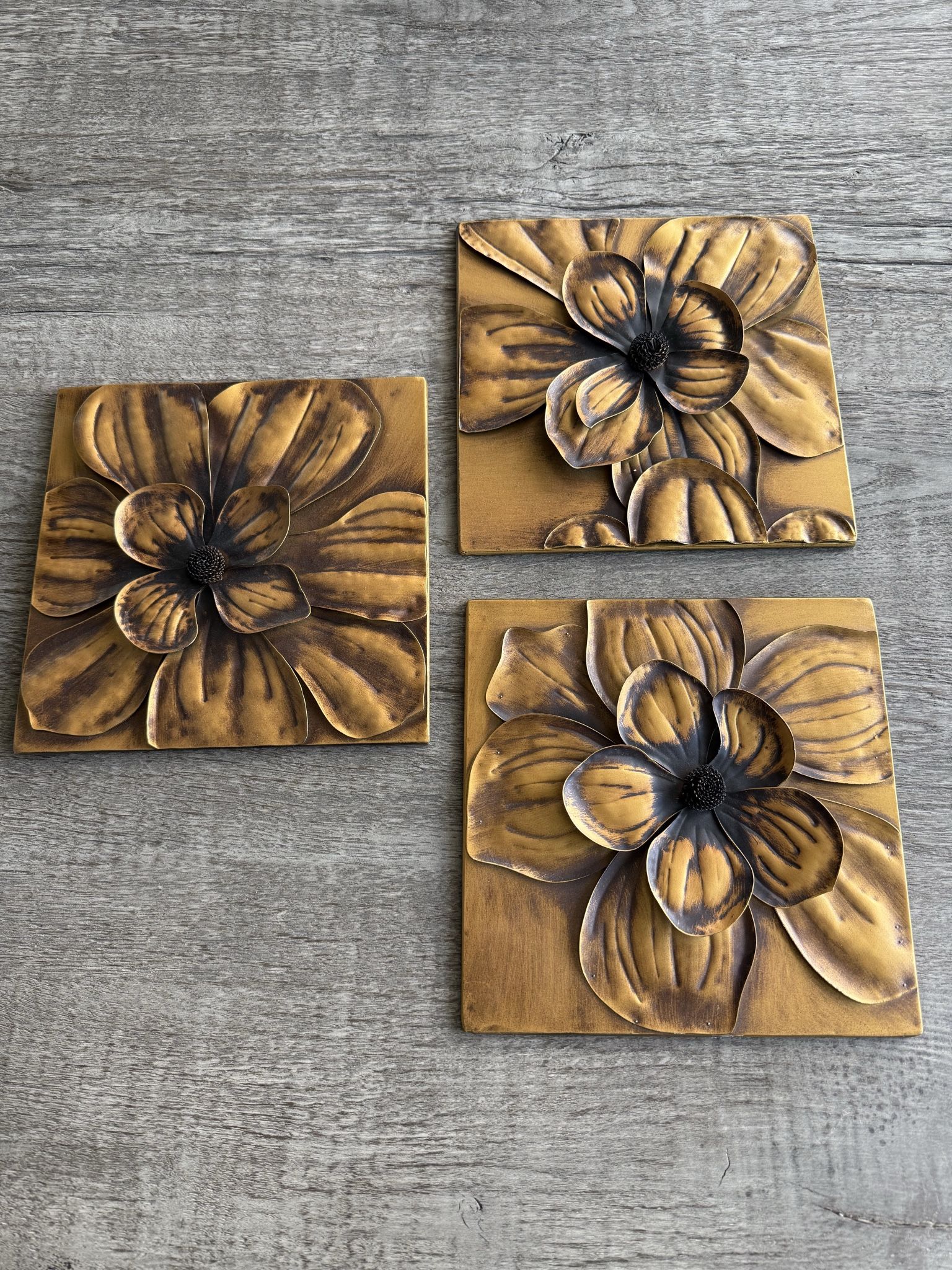 Magnolia Wall Panel 3pc Set - Gold 10 x 10