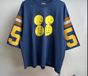 Kapital Navy Smiley Face Graphic Oversized T-Shirt