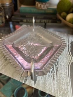 Vintage Mid Century Hammered Aluminum Chrysanthemum Decor Tray   Hand-wrought aluminum serving tray has an embossed chrysanthemum flower design in the