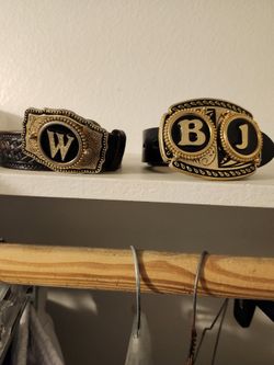 Gently Used Belt Buckles W/Leather Belt 
