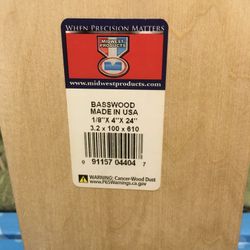 Midwest Basswood wood 1/8" x 4" x 24in (1)pc.