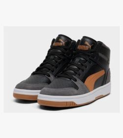 PUMA Rebound LayUp  Mid Top Sneaker Black/Gray/Orange Lace Up Rubber 403920 01 size 8 Mens