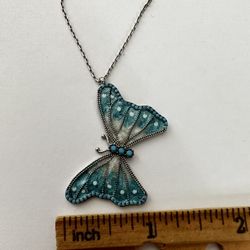 🦋925 Silver butterfly turquoise stones and enamel necklace