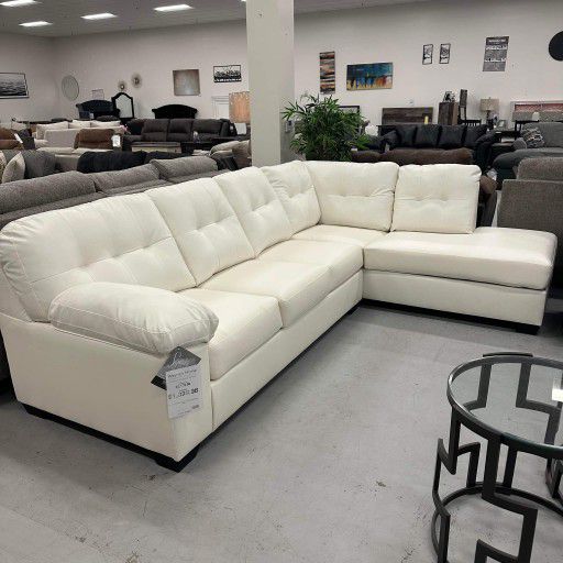 Ashley White High Quality Faux Leather Sectional Couch 🤩 Donlen Collection 