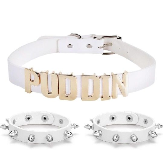 Puddin' Women's Gothic Spiked Leather Bracelet Set Choker Halloween Costume Jewelry