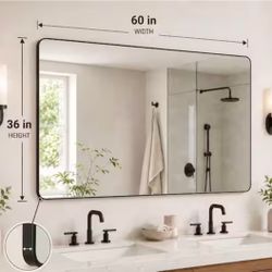 60 in. W x 36 in. H Rectangular Framed Wall Bathroom Vanity Mirror in Matte Black 