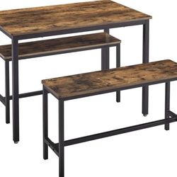 Brown/Black Dining room Table and Benches 