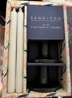 Sand + Fog Wax Taper Candles with Holders Set (NIB!)