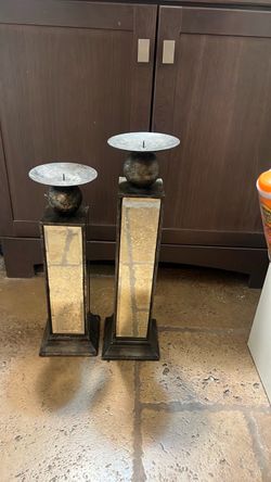 Tall Metal Pillar Candle Holders Set of 2