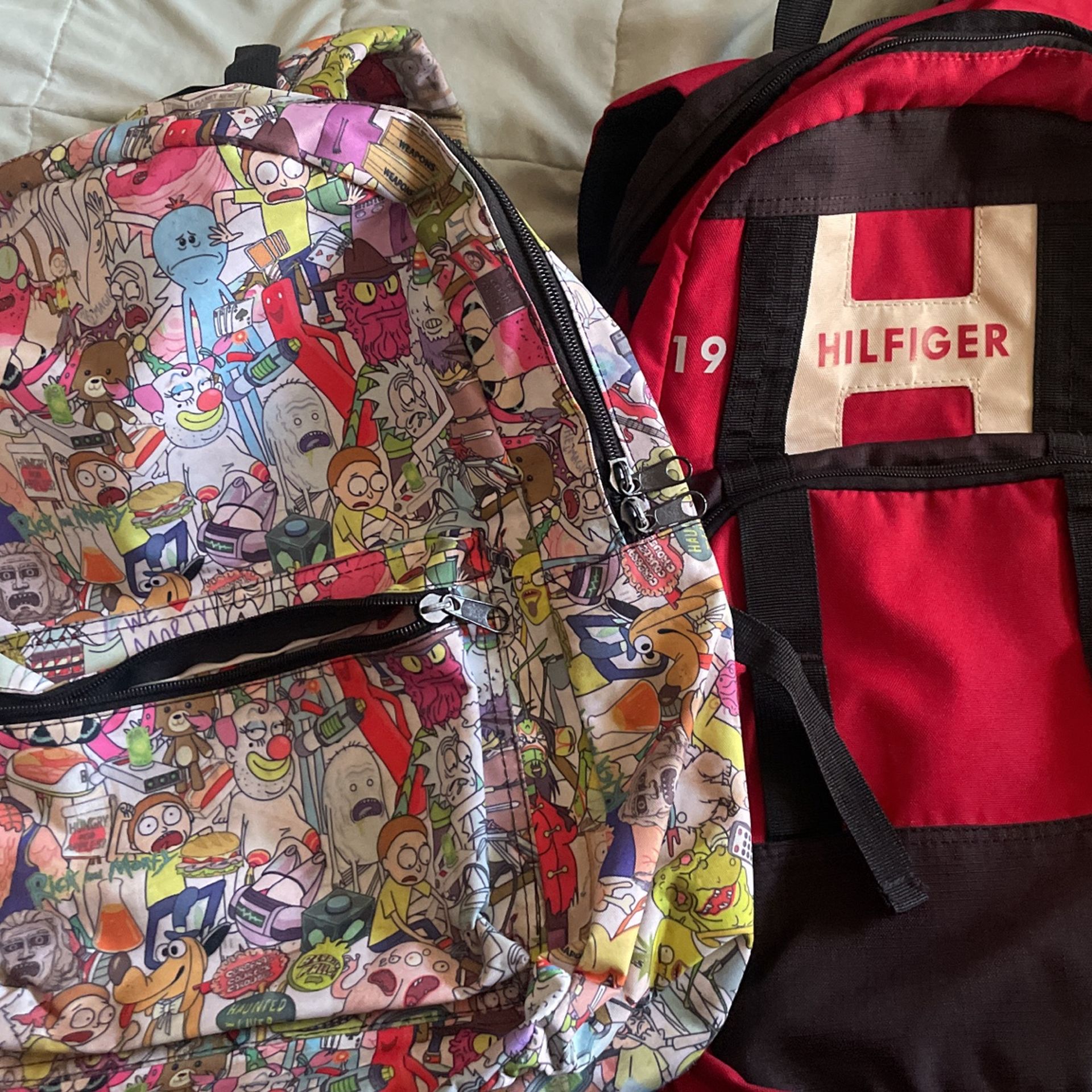 Two backpacks Rick and Morty and Tommy Hilfiger backpacks
