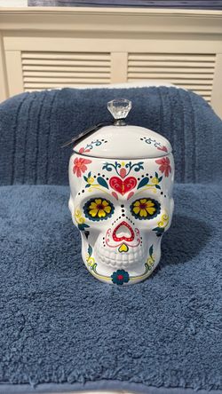 Sugar Skull Ceramic Cookie Jar with Lid