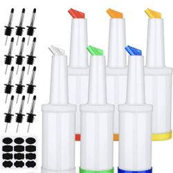 Ruisita 6 Pack Plastic Pour Bottles with Stainless Steel Pourer - Tapered Spout for Liquor and Juice Store (34 Ounces, Multicolor)

Please take a look