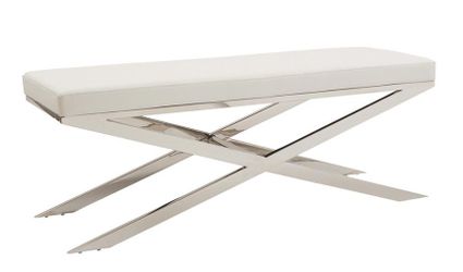 MH2G "Piana" Modern White Leather Bench – Stainless Steel X-Base