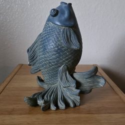 Vintage Style Blue/Grey Koi Fish Statue