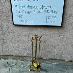Vintage Brass Equestrian Horse Head Fireplace Tools