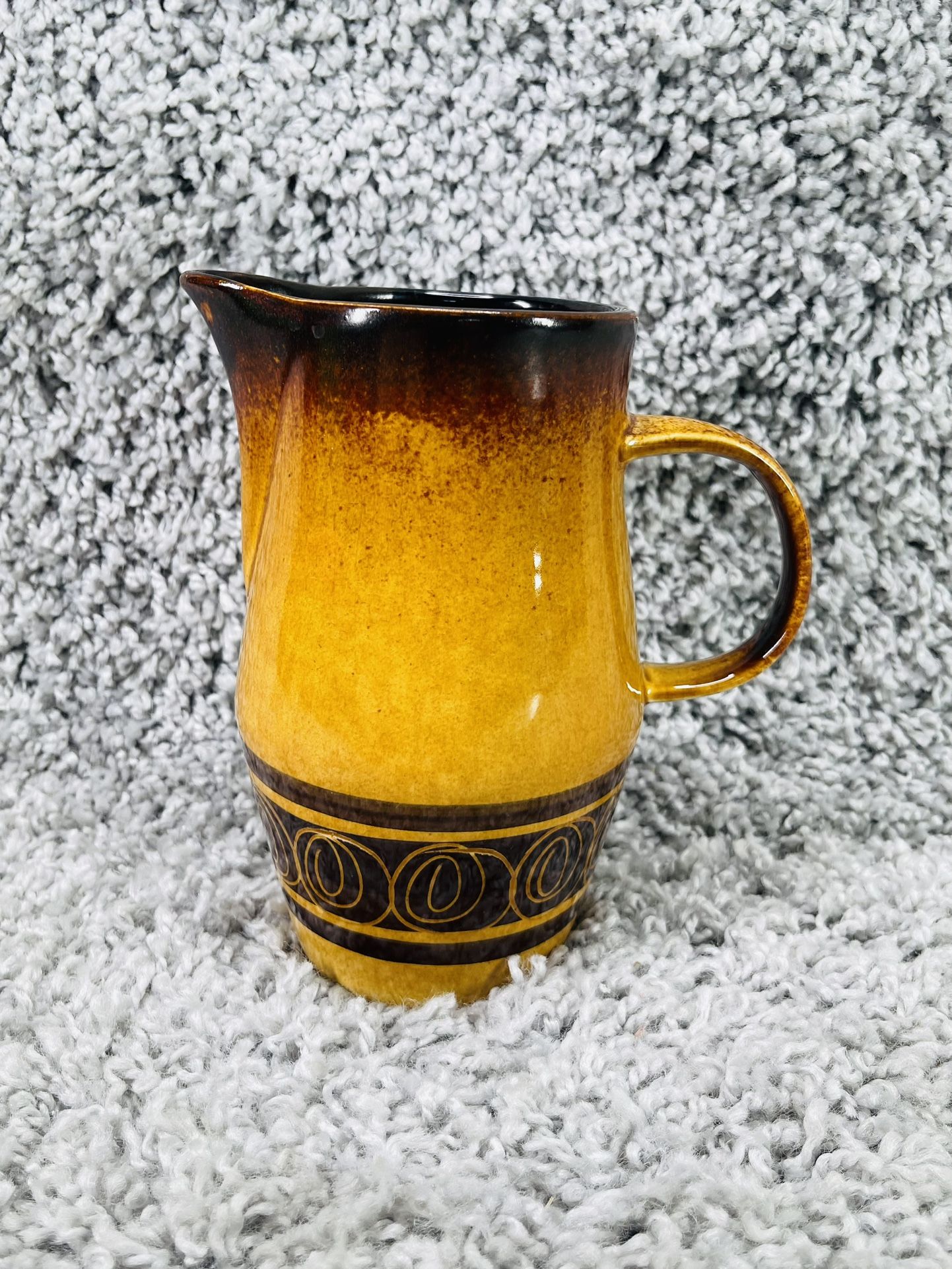 Vintage Rössler Porzellan Pottery Pitcher Two Toned Color Glaze Decorative Band