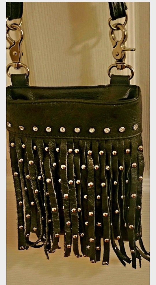 Ladies Leather Fringe Studded Fanny Pack 