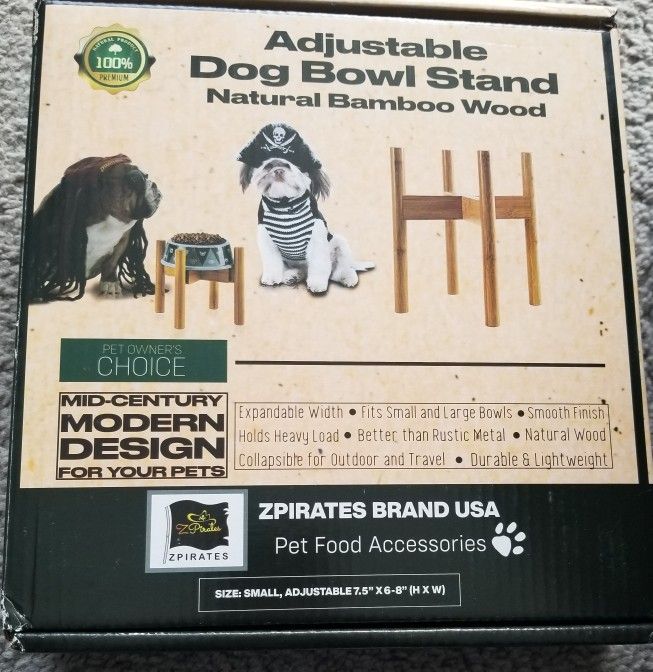 Dog Bowl Stand   Adjustable  Natural Bamboo Wood