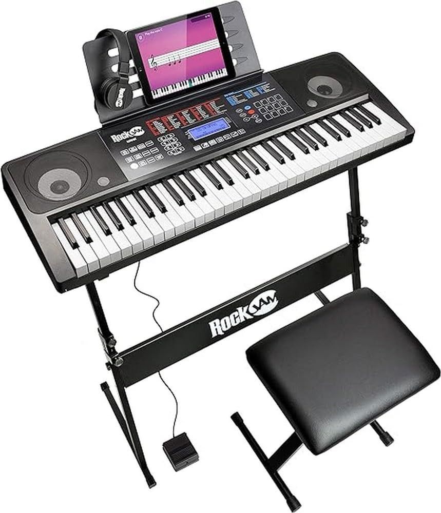 RockJam 61 Key Touch Display Keyboard Piano Kit with Bench,Stand,Pedal