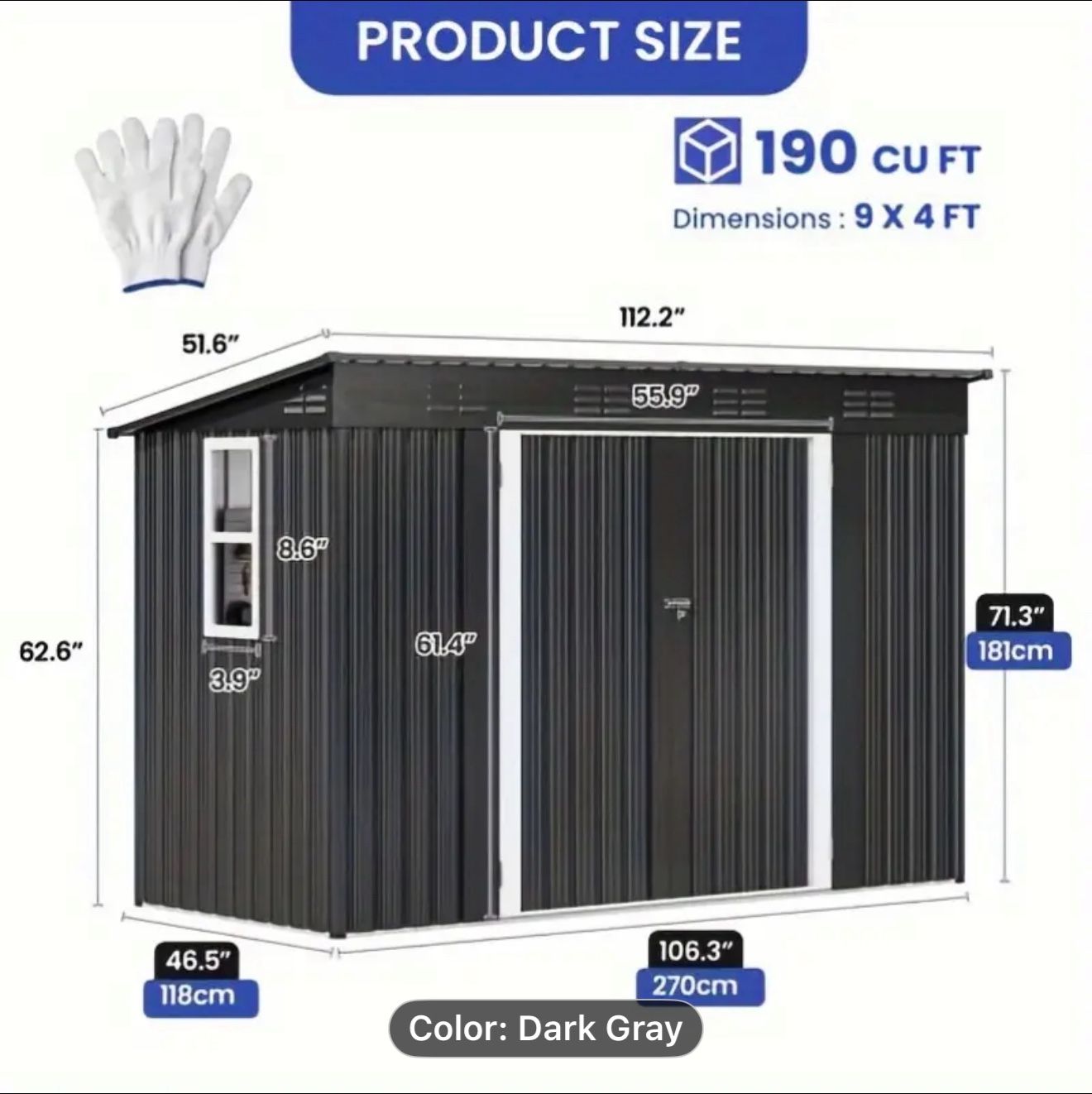 9x4 Dark Grey Lean Too With Window