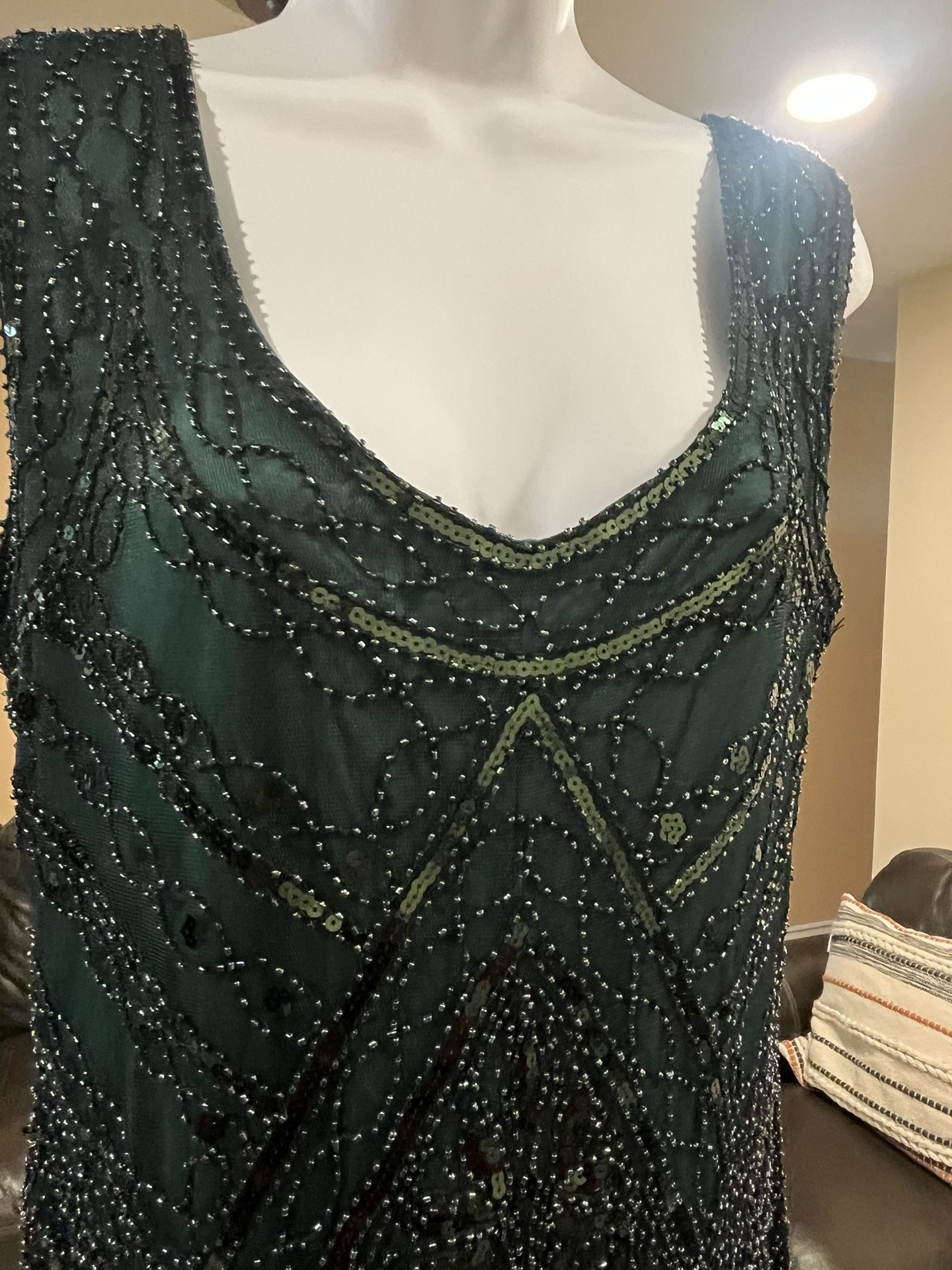 Green Party Dress Beaded/Sequence XL