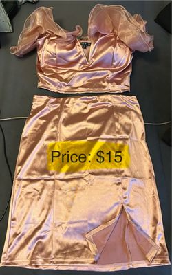 Pink satin two-piece set