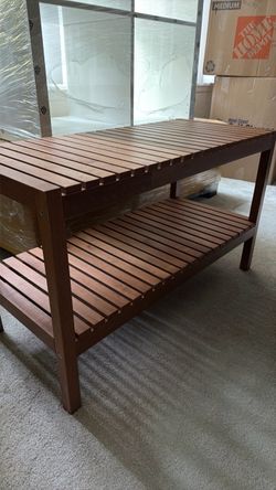 IKEA MOLGER Wood Slatted Bench with Lower Shelf