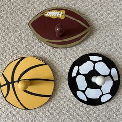 3 Peg Wooden Wall Hooks Sport Basketball Soccer Football