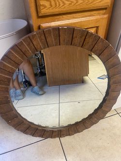 Round Wall Mirror with Wood Frame