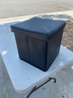 Black Carbon Fiber Pattern Storage Ottoman