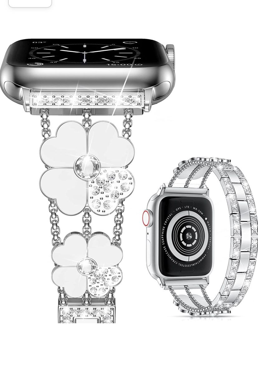 Compatible with Apple Watch Band 41mm 40mm 38mm 45mm 44mm 42mm Women,Luxury Bling Diamond with Clover Stainless Steel Bracelet Strap for iWatch Series