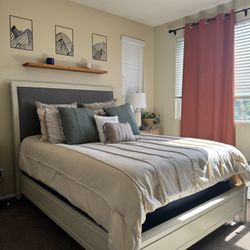 Queen Bed frame With Fabric / Wood Head Board
