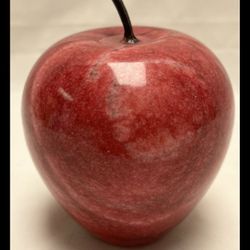 Vintage Polished Red Alabaster Stone 🍎 Paperweight.  Brown Metal Stem.  