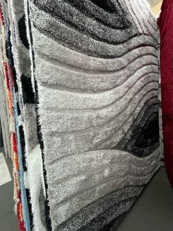 Gray Black Shaggy Area Rug with Wave Pattern