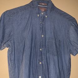 H&M Light Blue Brown Tan And White Button Up Short Sleeve Shirt