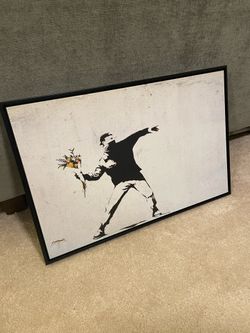 Banksy Flower Thrower Art 16x24 Black Frame
