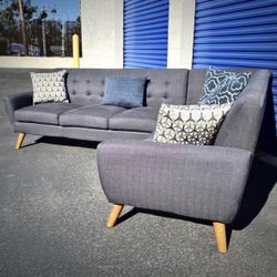 Gray Mid-Century Modern Tufted Sectional Sofa