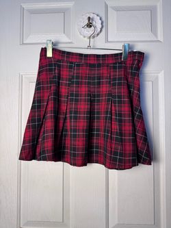 H&M Divided Red Plaid Pleated Mini Skirt Size 10