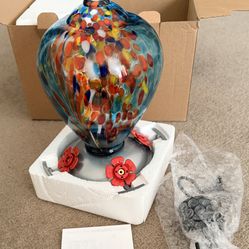 Hand Blown Glass Hummingbird Feeder