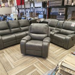 3PC GRAY Manual Recliner Rocking Sofa Set w/ USB + Power Outlets